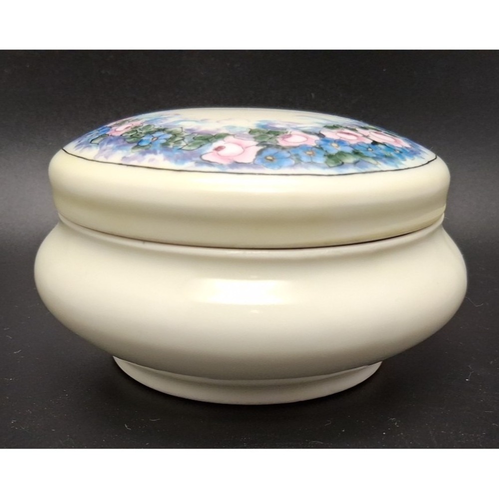 Antique Bavarian Ring/Trinket Box 4.5" Roses/ Forget me nots  by Sara Woods 1914